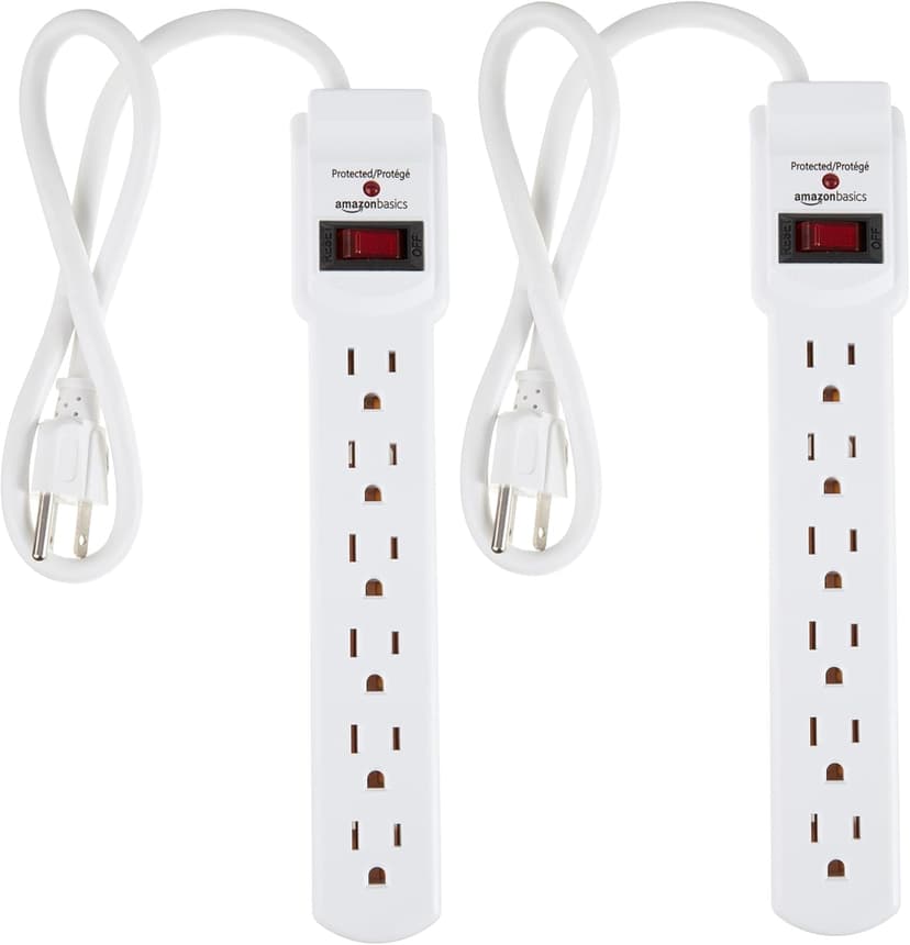 Amazon Basics 6-Outlet Surge Protector Power Strip (2-Pack)