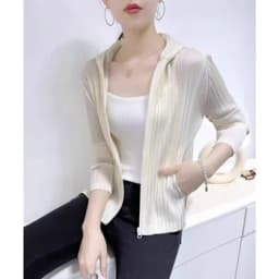 Miyake Pleated Women's Coats Long-sleeved Zipper Cardigan Jacket Women's Hooded Sun Shirt Spring/Summer New 2025 Korean Style